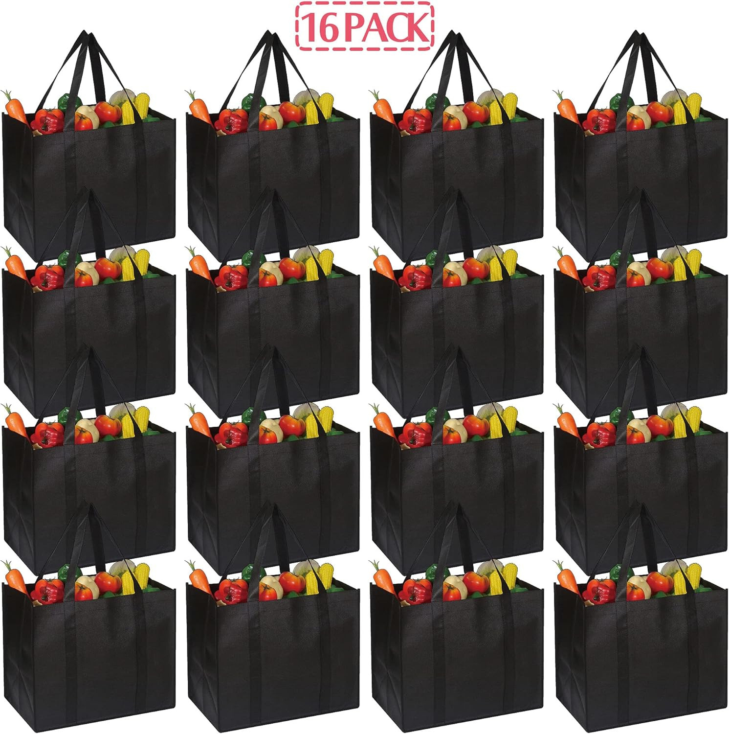Set of 16 Reusable Grocery Bags Extra Large Super Strong Heavy Duty Shopping Tot
