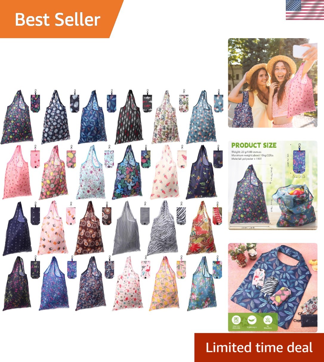 Durable Foldable Reusable Shopping Tote – 24 Fresh Patterns for Every Occasion