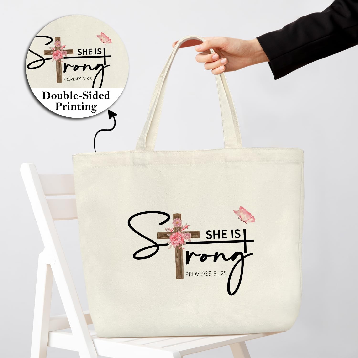 Aesthetic Canvas Tote Bag for Women, Christian Gifts Beach Bag Shopping Bag S…