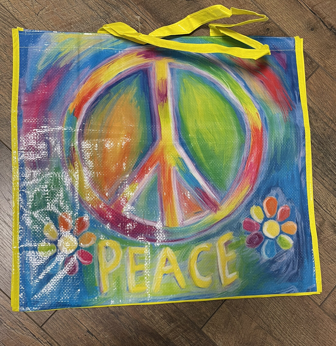 PEACE Painted Hippy Flower Rainbow Tote Canvas Reusable Shopping Bag NEW