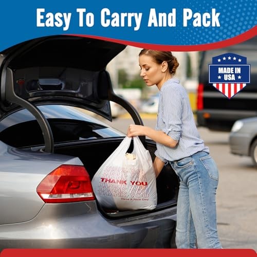 Thank You Plastic Bags (11.5″ x 6.5″ x 21″) T-shirt, Grocery, 1000 Count White