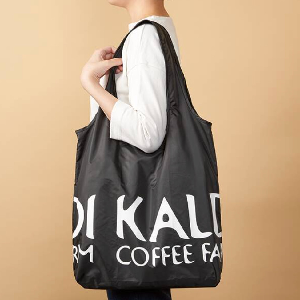 Set of 2 KALDI Eco Tote Bags Black Foldable Reusable Shopping Bags Japan New