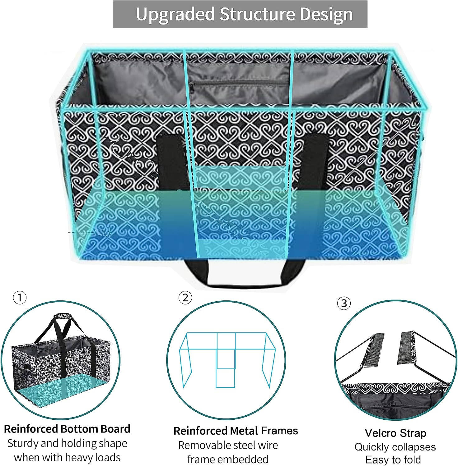 Extra Large Utility Tote Bag, Reusable Grocery Bags Foldable,Upgraded Metal Fram
