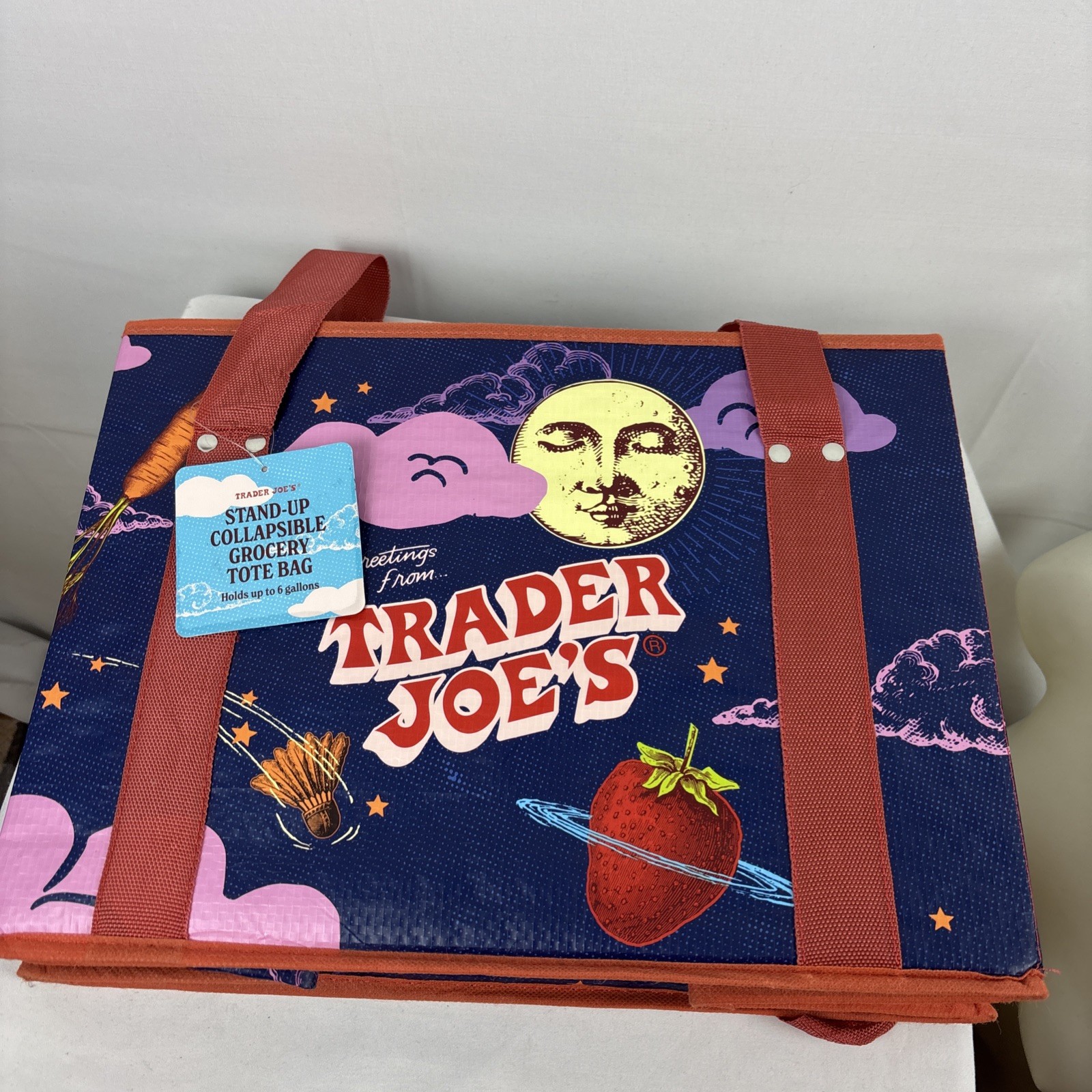 Trader Joe’s Stand Up Collapsible Reusable Grocery Tote Shop Bag gently preloved