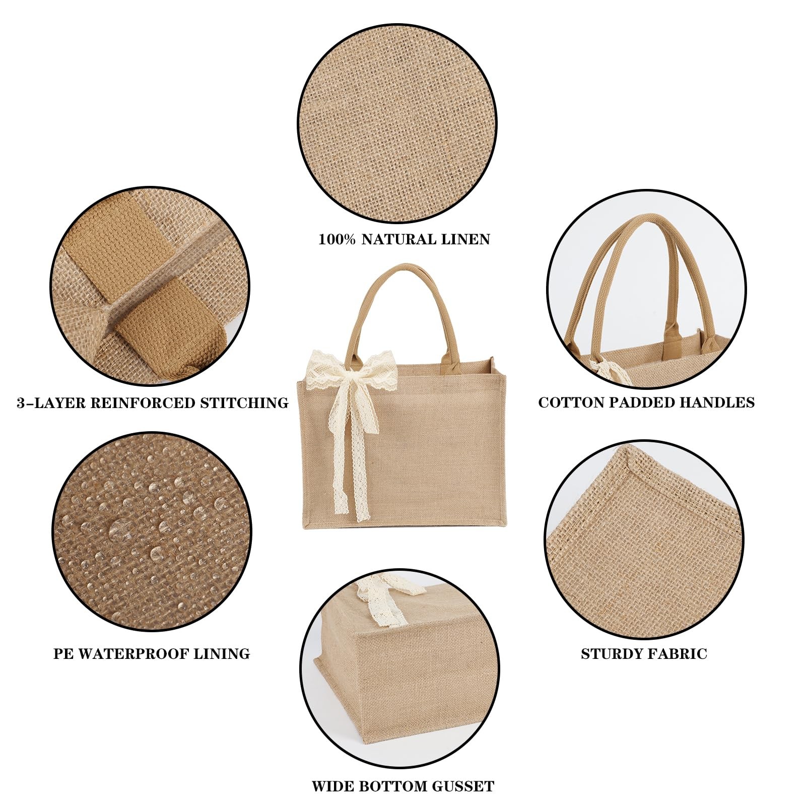 10pcs Burlap Tote Bag Set with Handles, Waterproof Reusable Blank Water Resis…