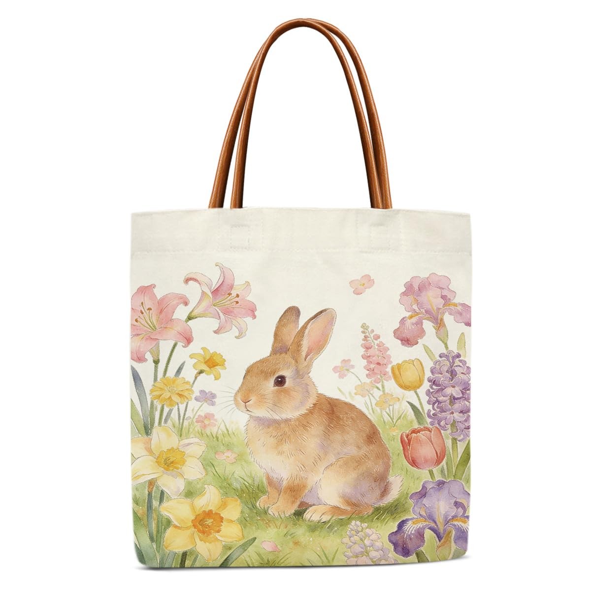 Flower Lily Rabbit Tote Bags Religion Gifts for Spring Bunny Canvas Tote Bag …