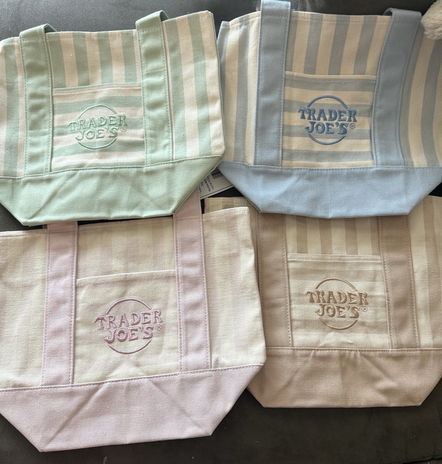 Trader Joe’s Mini Tote Set – 4 Pastel Striped Bags NWT – June 2026
