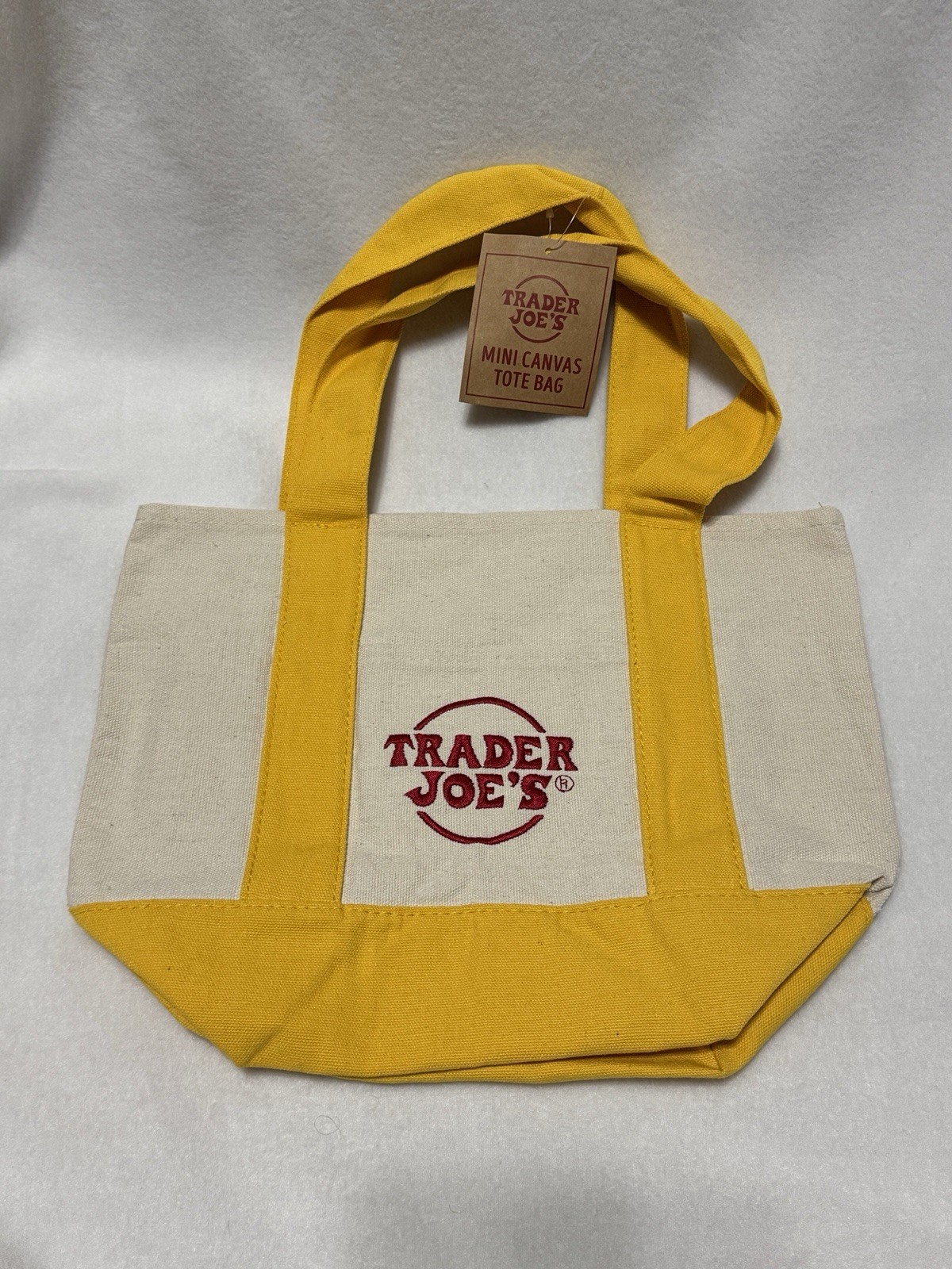 NWT Trader Joe’s Mini Canvas Tote Bag – Yellow – Holiday 2025 – Limited Edition