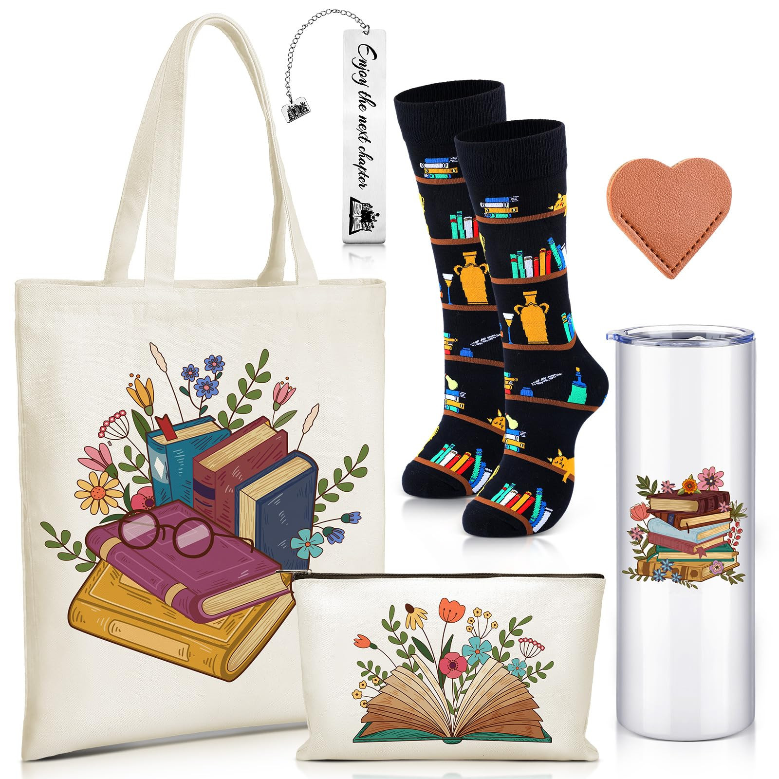 6 Pcs Book Lovers Gifts Set Readers Women Canvas Book Tote Bag 20 oz Tumbler …