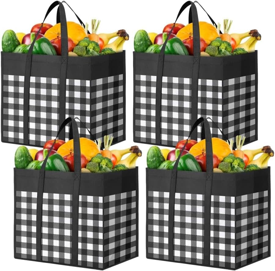 Reusable Grocery Bags,4-Pack, Foldable Reusable Shopping 16.1″ x 10.2″ x 13″
