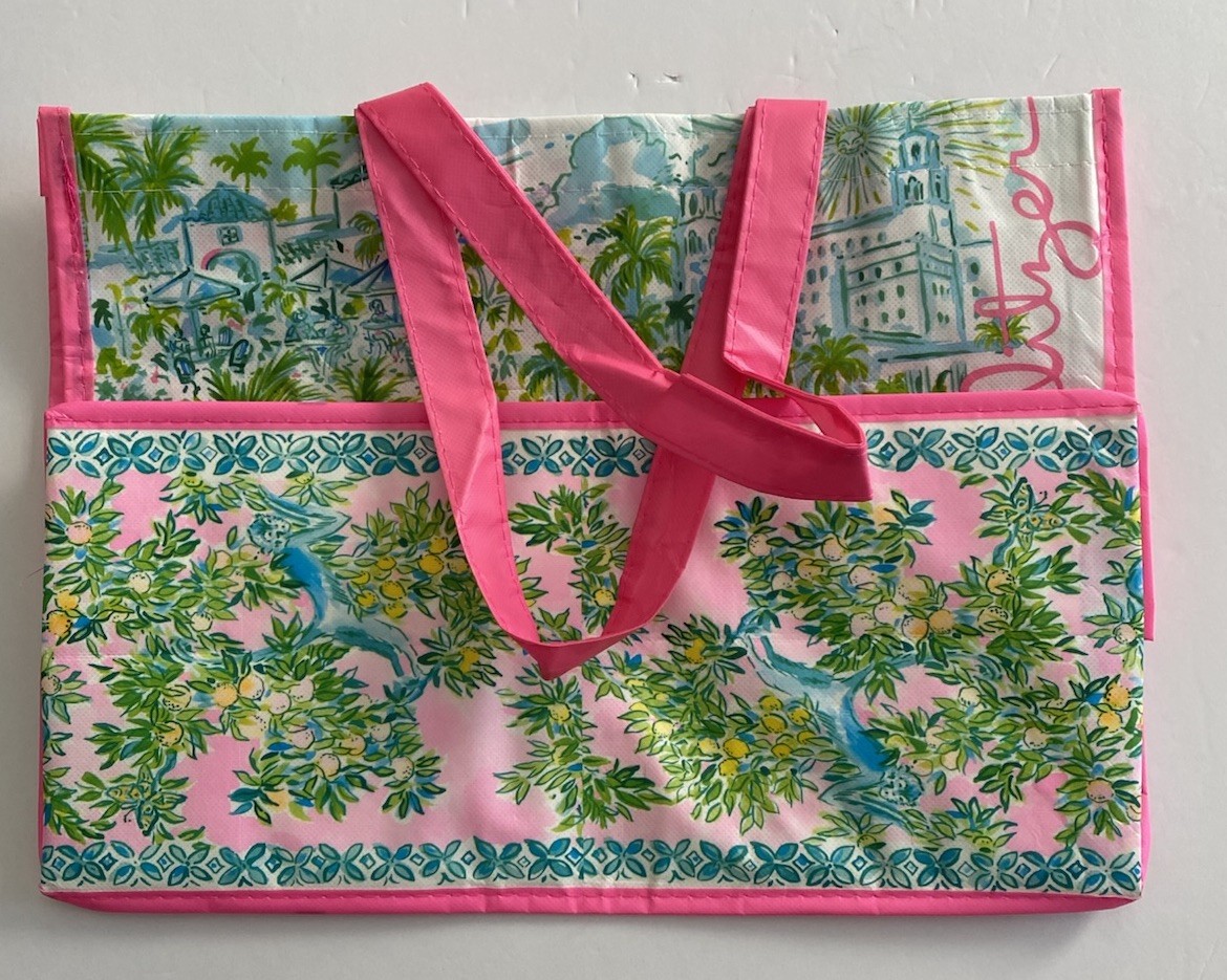 Lilly Pulitzer Plastic Reusable Shopping Tote Bag 15” X 11” X 7” West Palm Beach