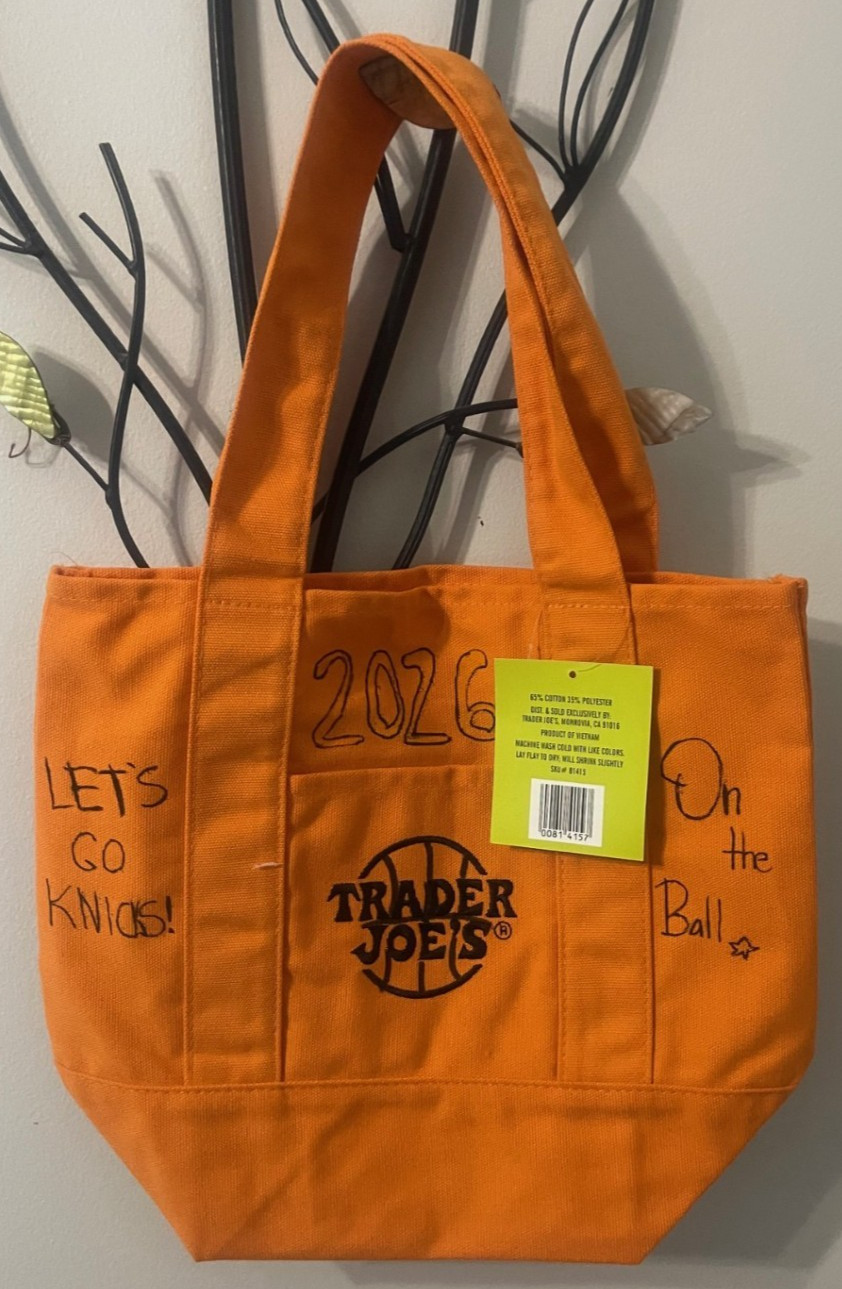 Knicks Hand Drawn Trader Joe’s Mini Orange Canvas Tote Bag 13″Wx10″L(S)