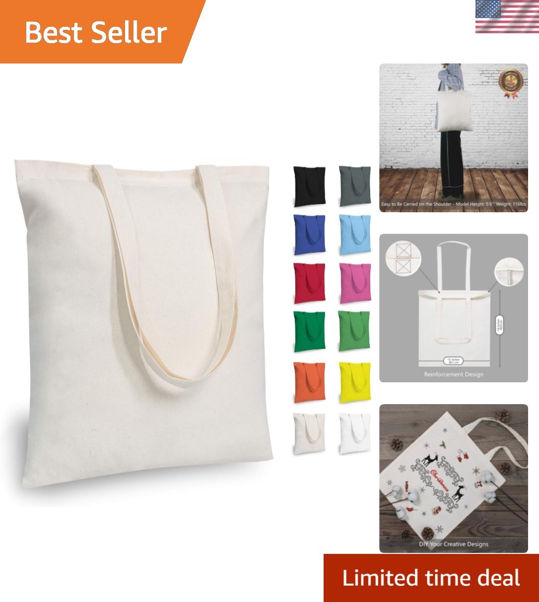 5-Pack Economical Cotton Tote Bags – Durable & Eco-Friendly for All Occasions