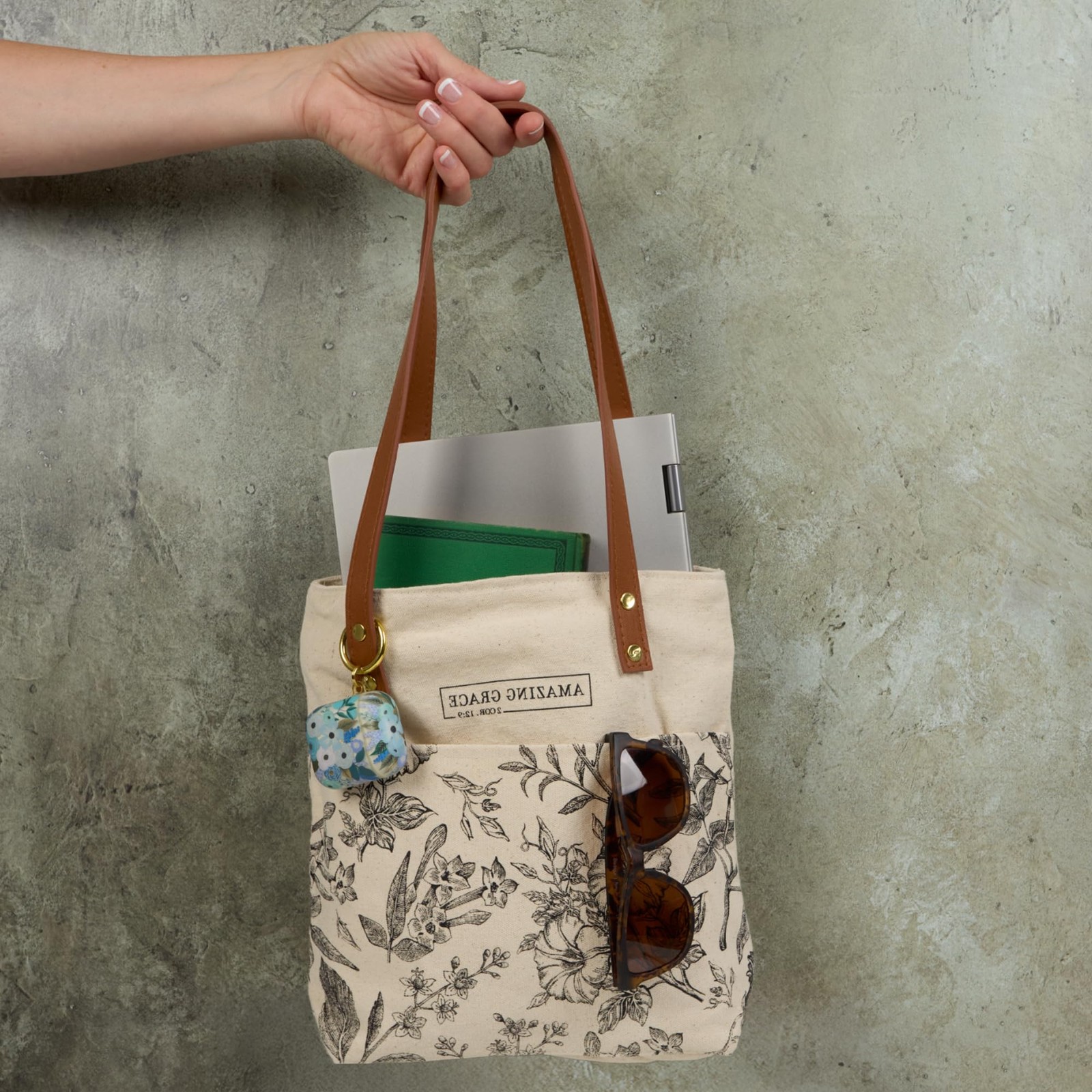 Canvas Floral Tote Bag for Women: Amazing Grace Inspirational Scripture for S…