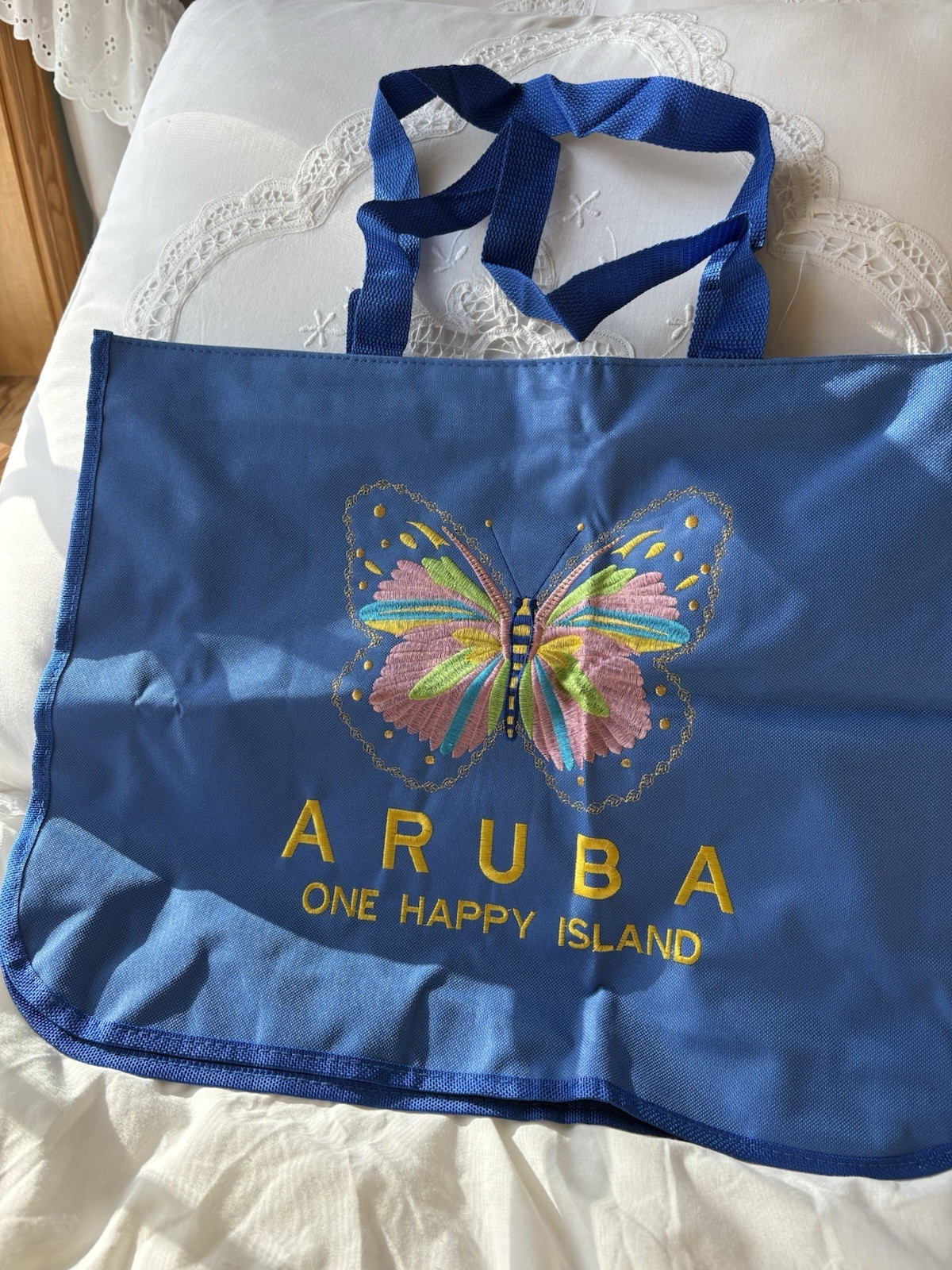 Butterfly Pattern Fabric Bag Blue Multicolor