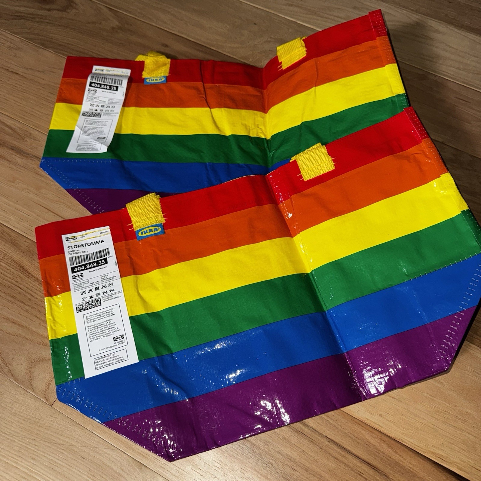 SET of 2 Ikea STORSTOMMA Small Reusable Shopping Bag Rainbow LGBTQ+ Pride New