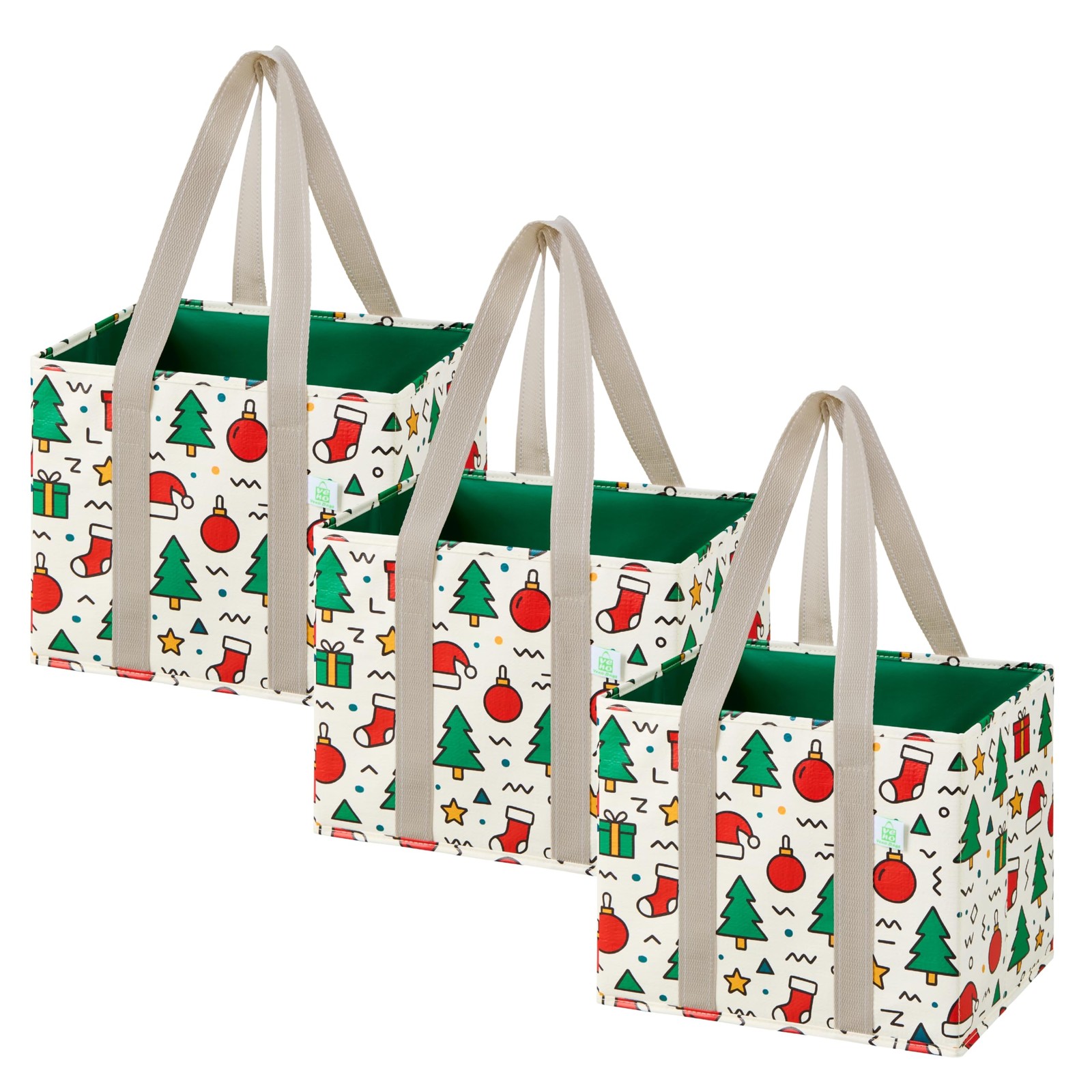 Christmas Reusable Grocery Heavy Duty Tote Shopping Bags Jingle Mix 3 PCS