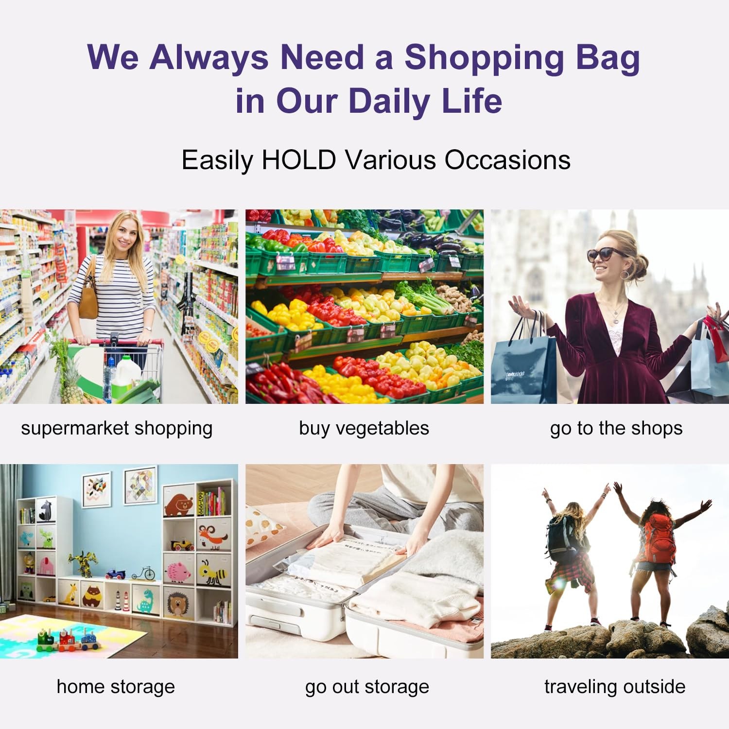 2 Pack Reusable Grocery Shopping Bag Foldable Ripstop 40LBS Heavy Duty