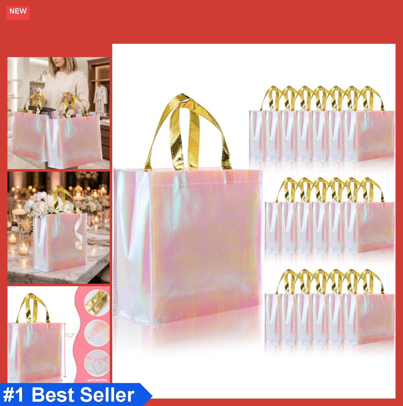 Reusable Gift Bags 20 Pack Pink Non Woven Grocery Tote Party Wedding Bridesmaid