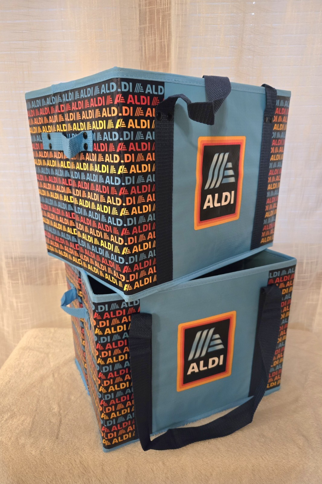 ALDI 2 Collapsible Box Bags 14x10x11 Blue Navy Rainbow