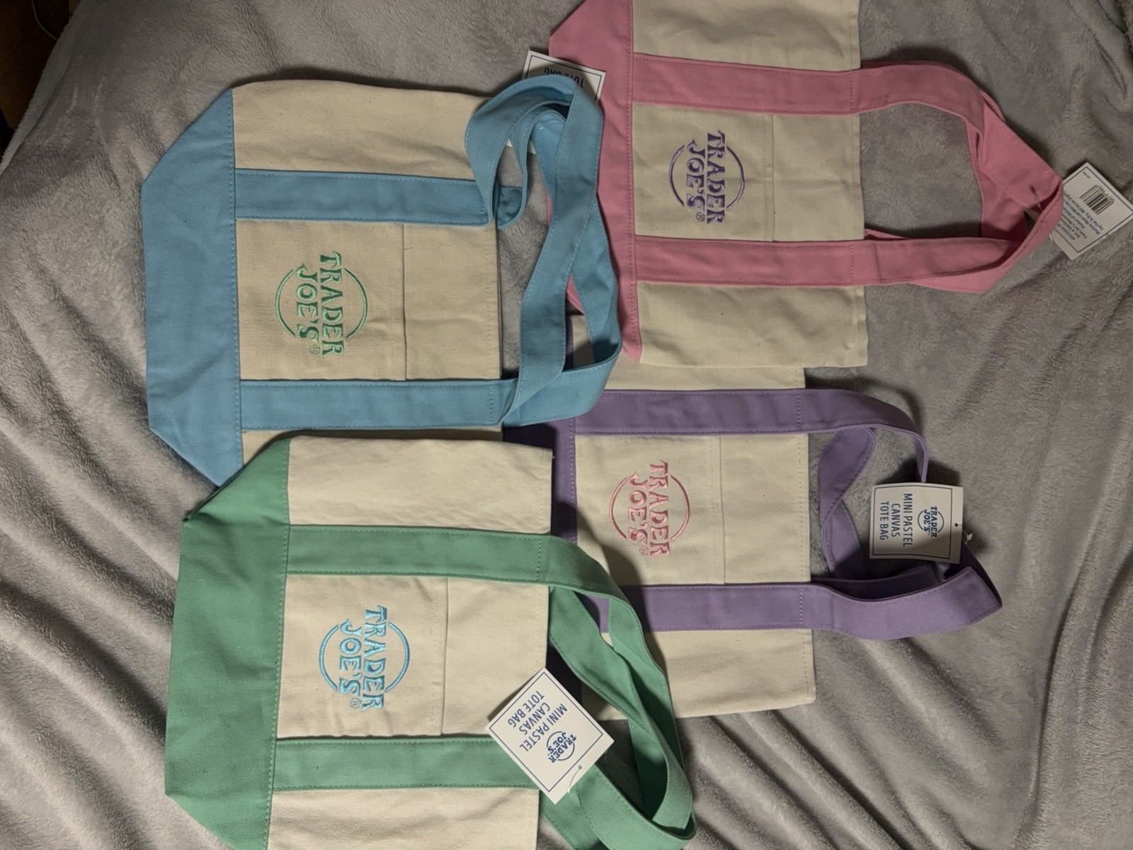 Trader Joe’s Mini Pastel Canvas Tote Bag Set Small Multicolor 4-Pack Foldable