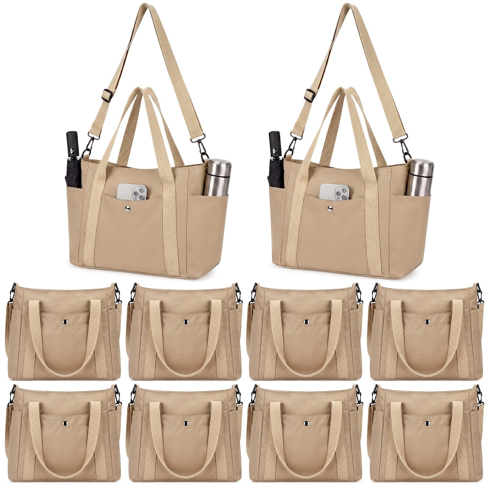 Khaki 10 Pcs Canvas Tote Bag for Women Bulk for Wedding Detachable Shoulder S…