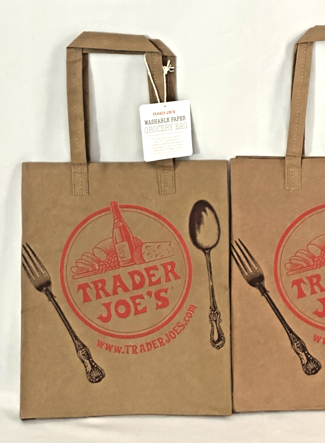 Trader Joe’s Washable Reusable Paper Grocery Brown Shopping Bag 2pc Retired RARE