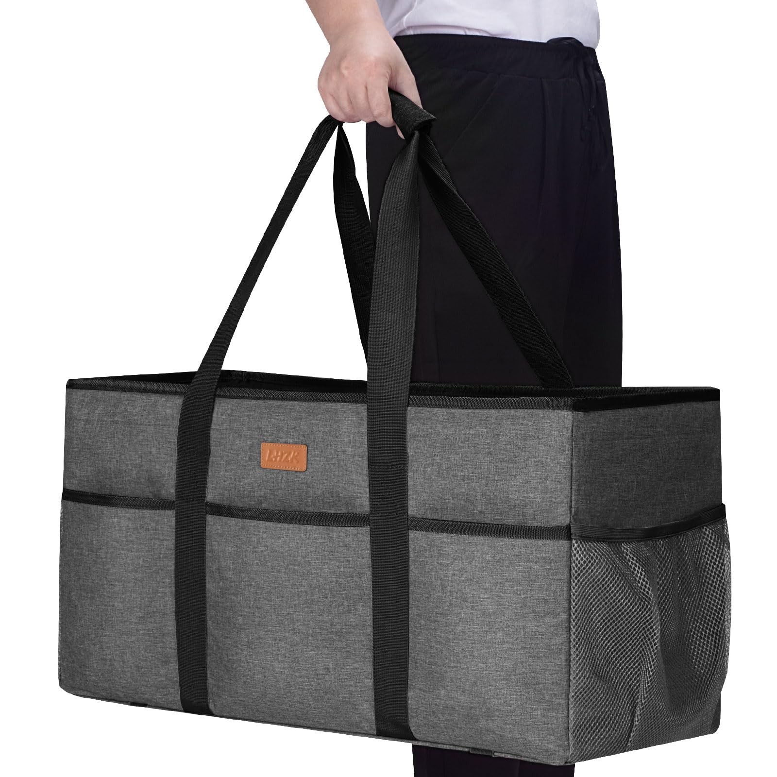 LHZK Stand Up Extra Large Utility Tote Bag with Lid, Utility Tote Bag with Me…