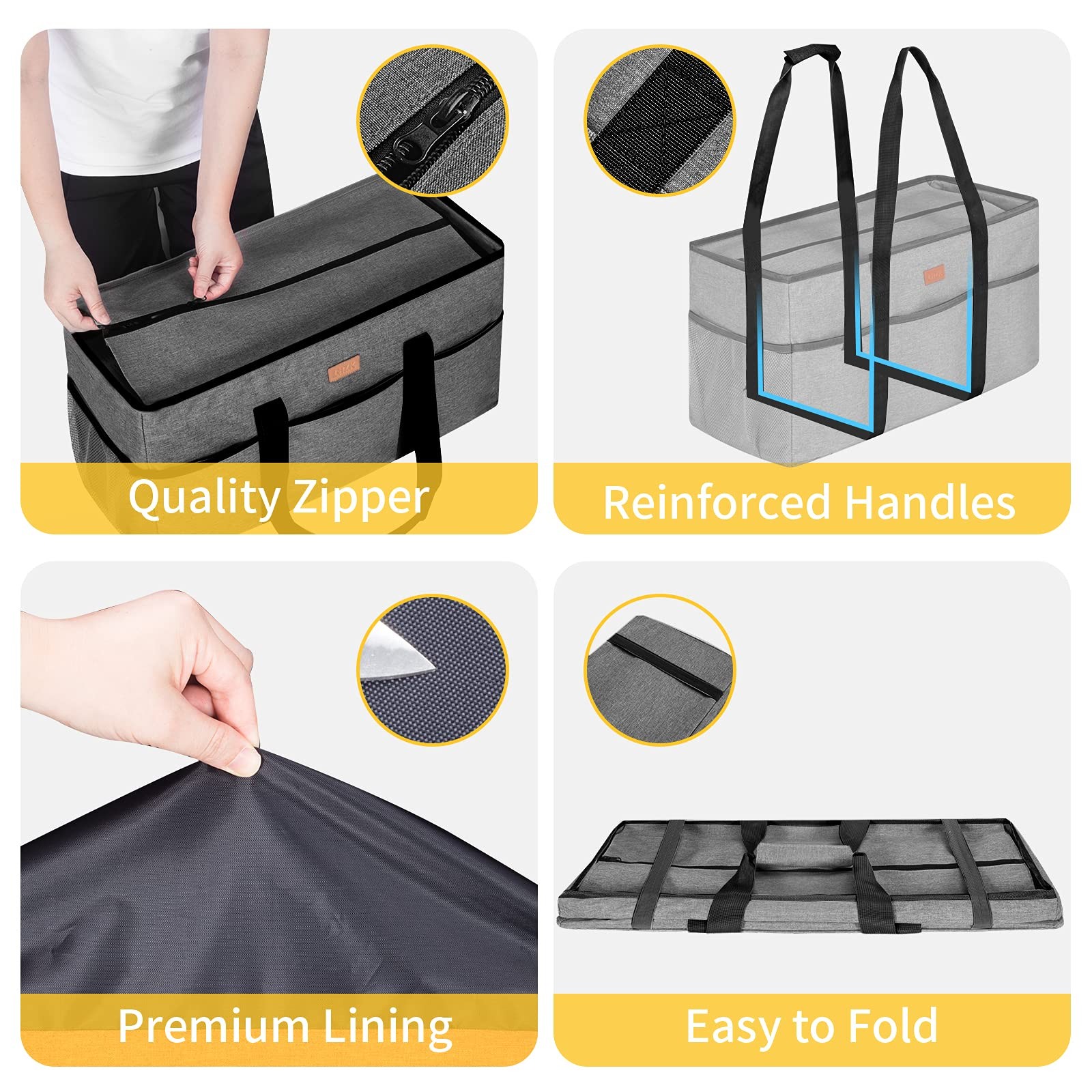 LHZK Stand Up Extra Large Utility Tote Bag with Lid, Utility Tote Bag with Me…