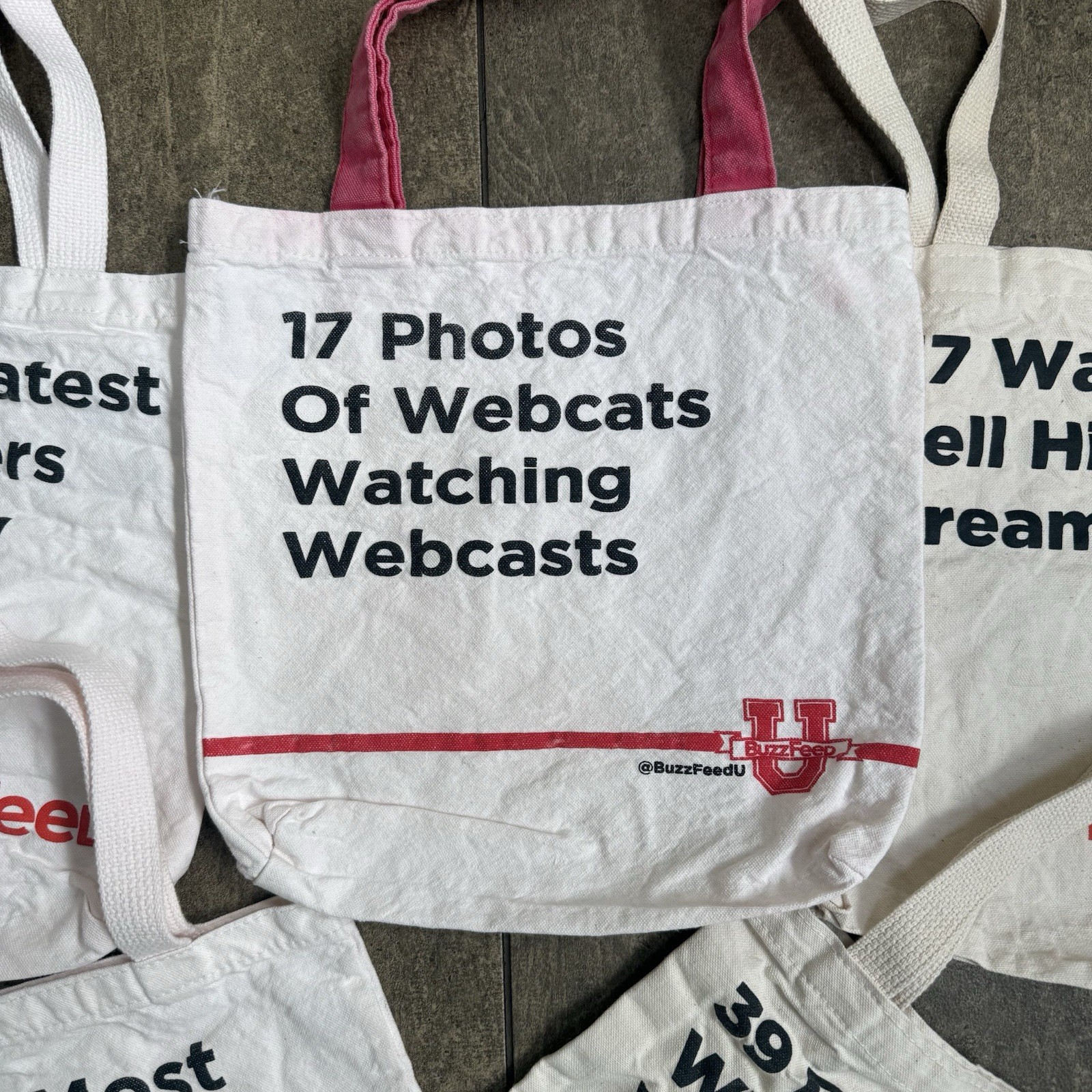 5 BuzzFeed Branded Canvas Shopping Meme Totes Lot Discontinued Buzz Feed 12×13