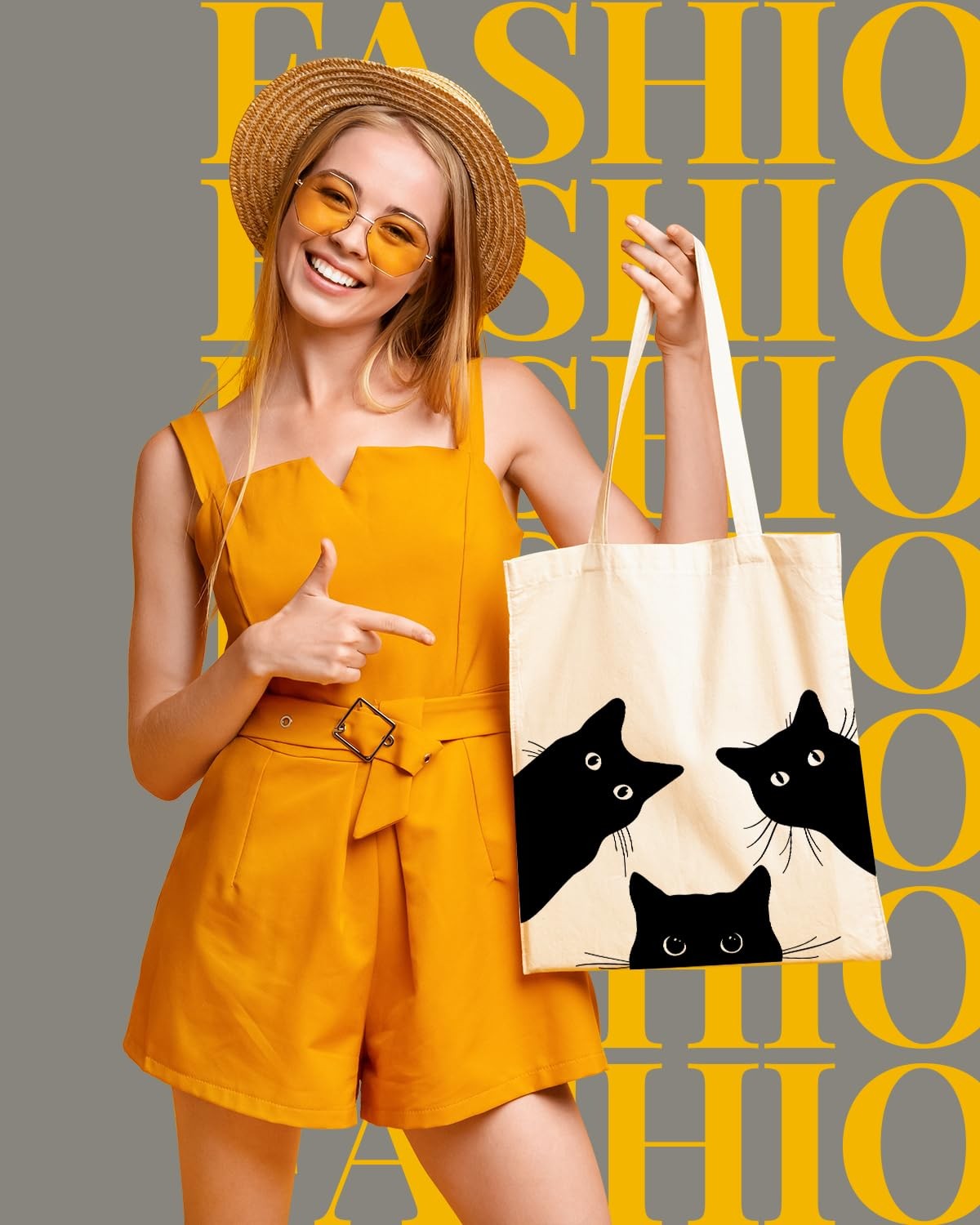 Canvas Tote Bag Aesthetic for Women, Cute Cat Reusable Cotton Cloth Cotton Ba