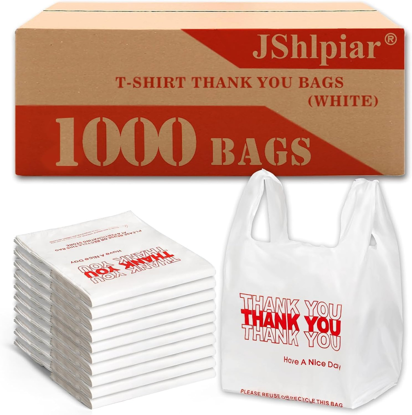 1000-Pack White Plastic Shopping Bags Size 11.5×21 Inches Thick for Grocery