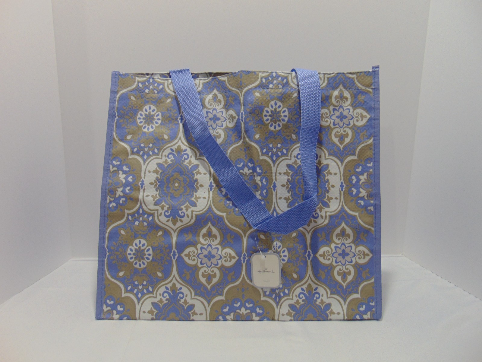 Hallmark Reusable Tote Shopping Bag Blue White And Gold Floral Medallions NWT
