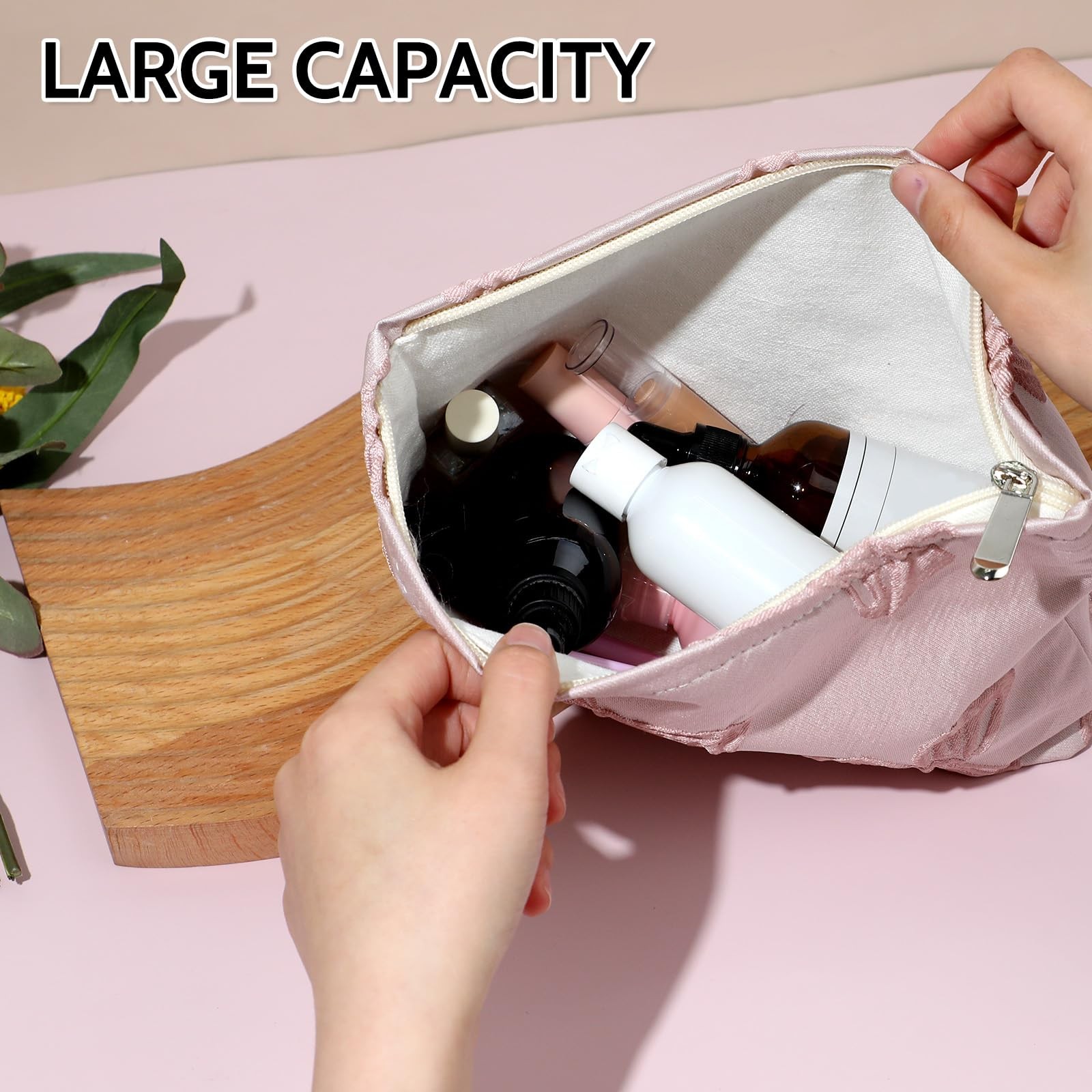 Makeup Bag Large Capacity Elegant Bow Preppy Cosmetic Aesthetic Pink