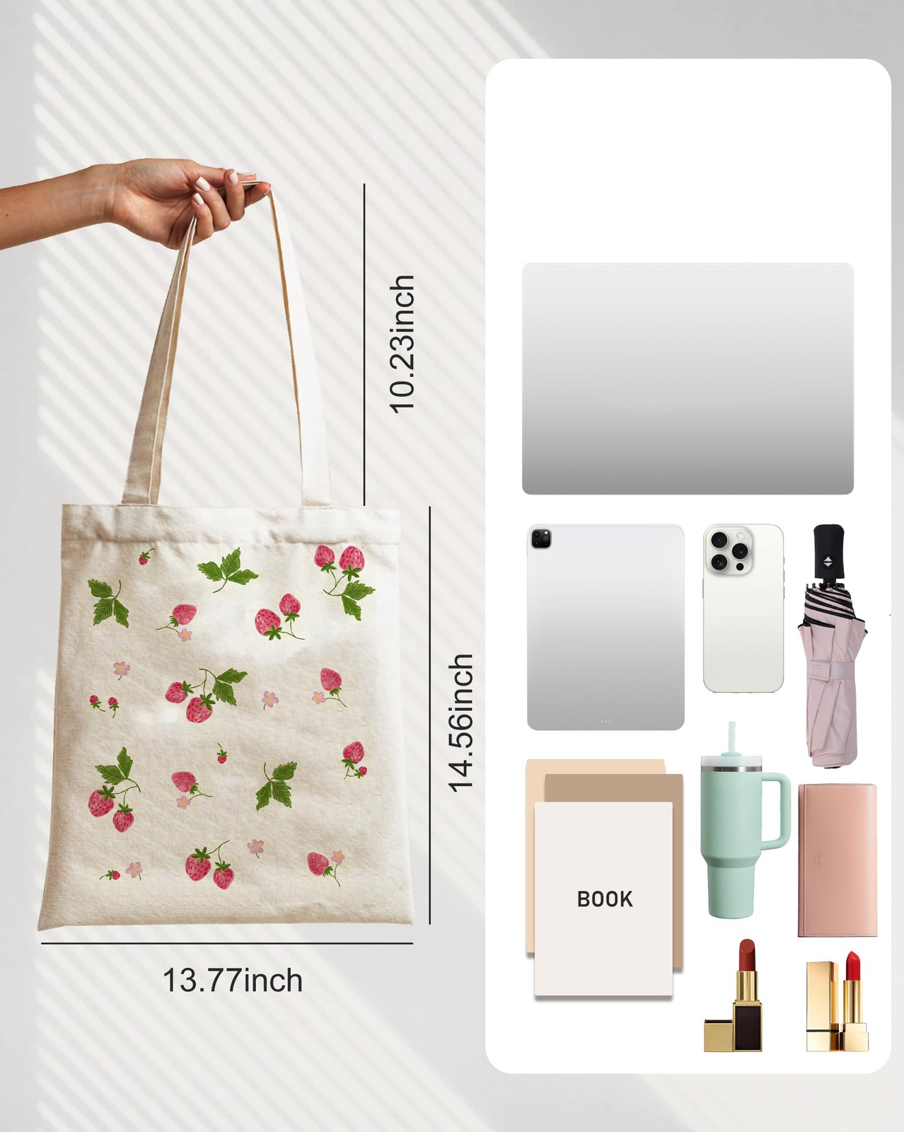 Stylish Tote Bag for , Cat Print Canvas Bag, Wide Strap, White