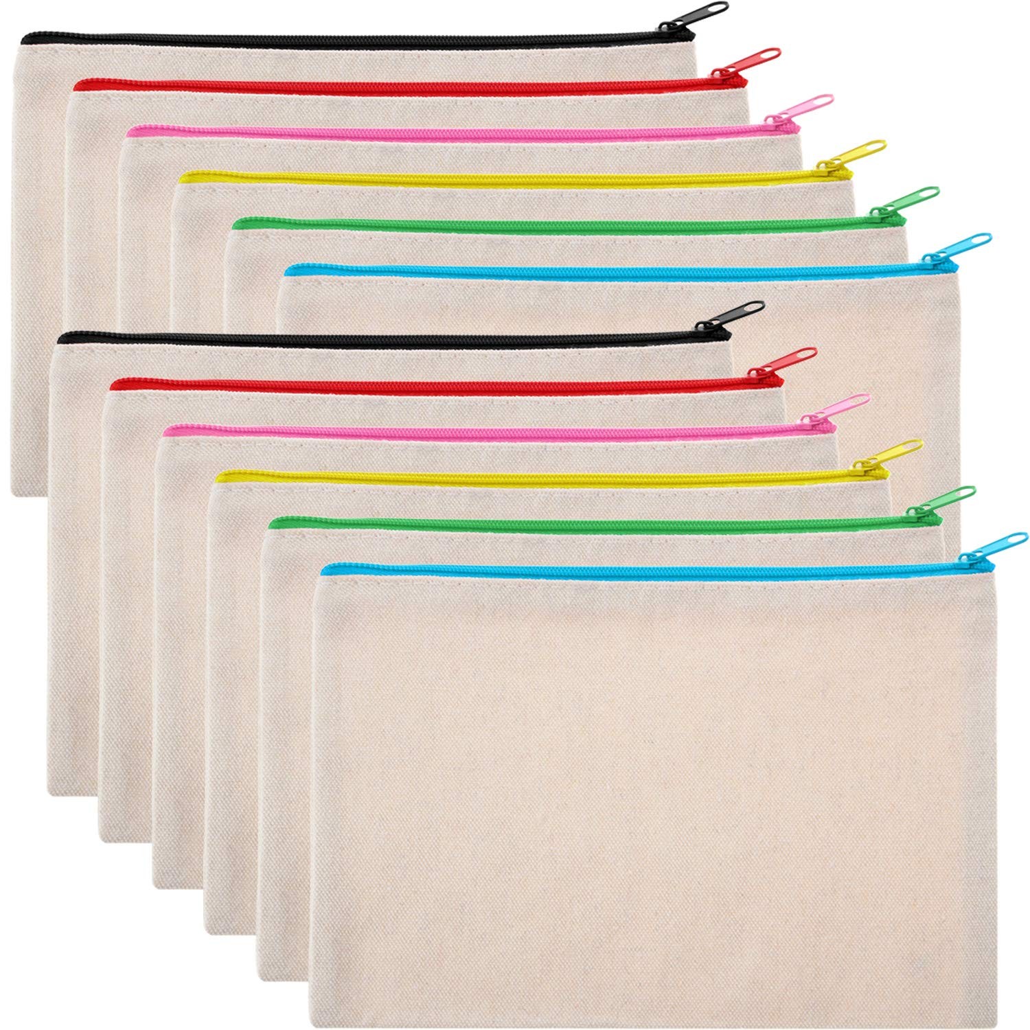 Gejoy 12 Pieces Canvas Makeup Bag Cosmetic Pouches Large (12 Count), Beige