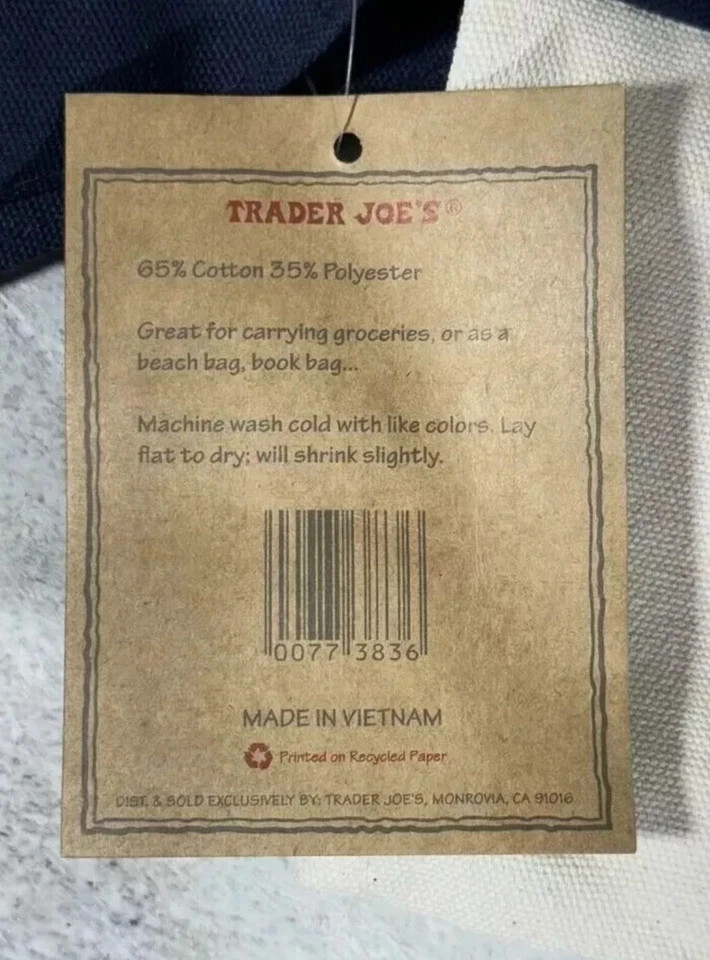 Trader Joe’s Canvas Tote Shopping Bag – LARGE CLASSIC NAVY BLUE – NEW TAGS US