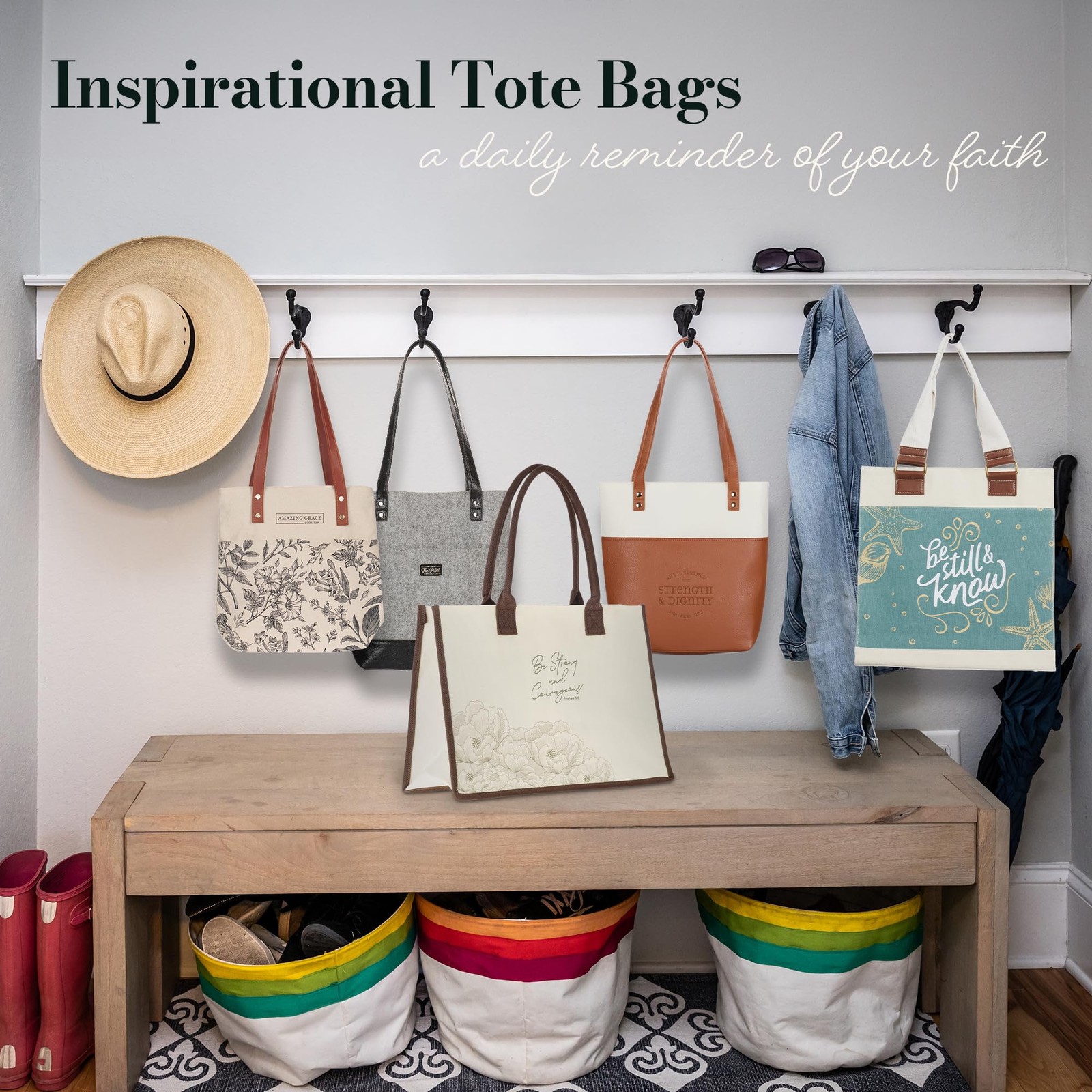 Canvas Floral Tote Bag for Women: Amazing Grace Inspirational Scripture for S…