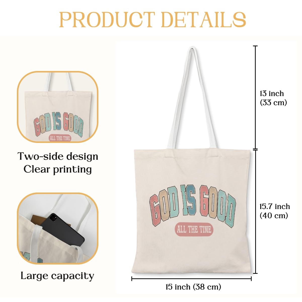 Retro Boho Christian Tote Bag, Christian Gifts for Women, God is Good Christi…