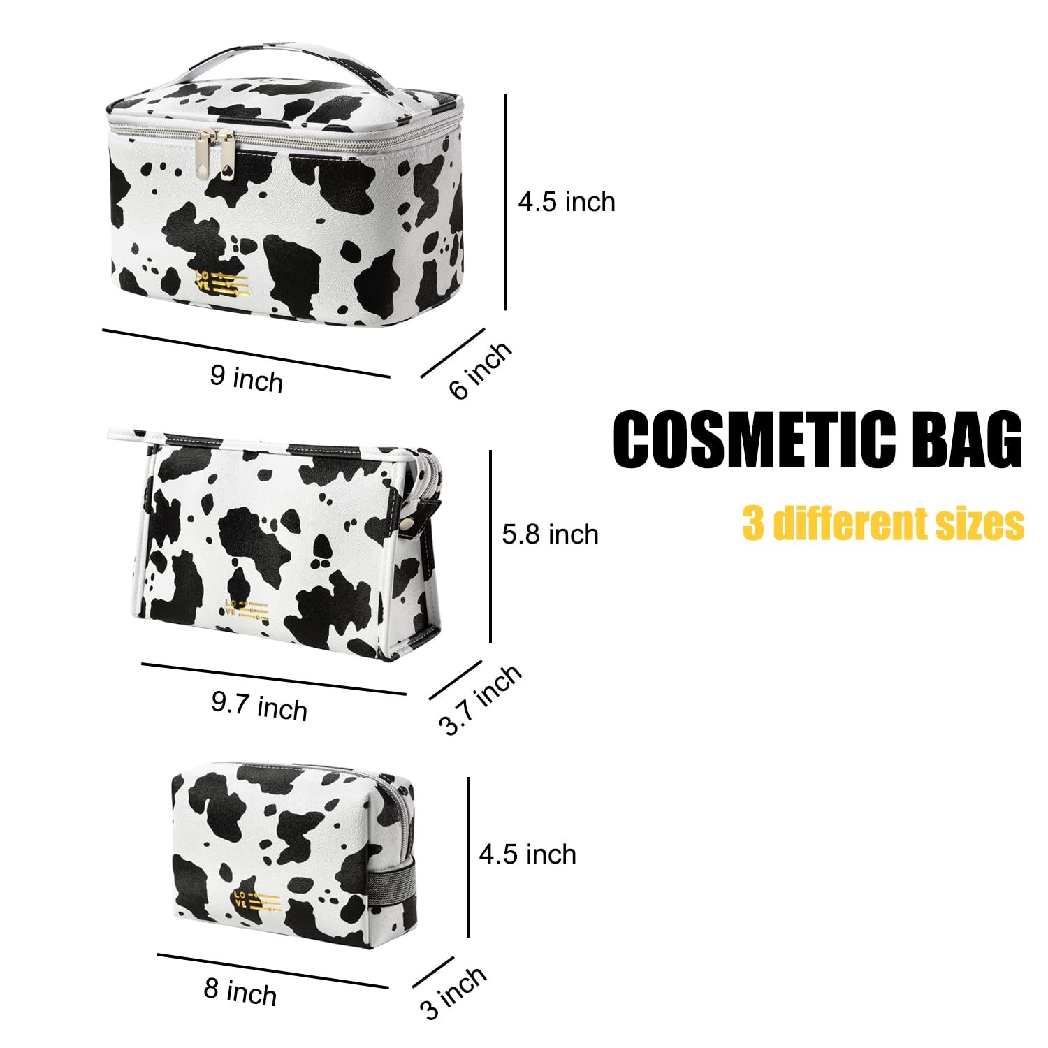 MIRASON Makeup Bag Travel Toiletry for Women, Cute Make Up Cow Print
