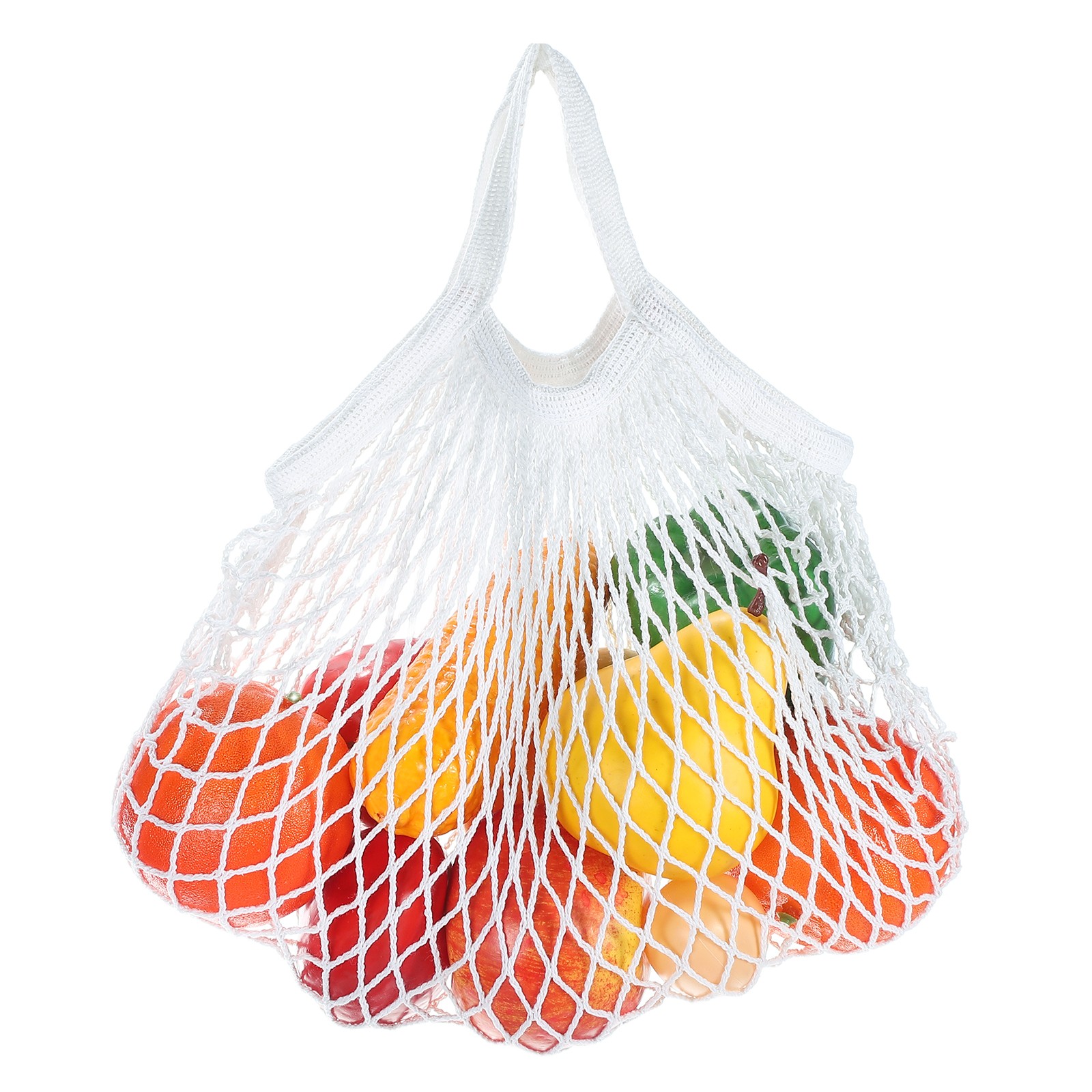 Reusable Mesh Produce Storage Bags Washable Portable Bag Short Handle White