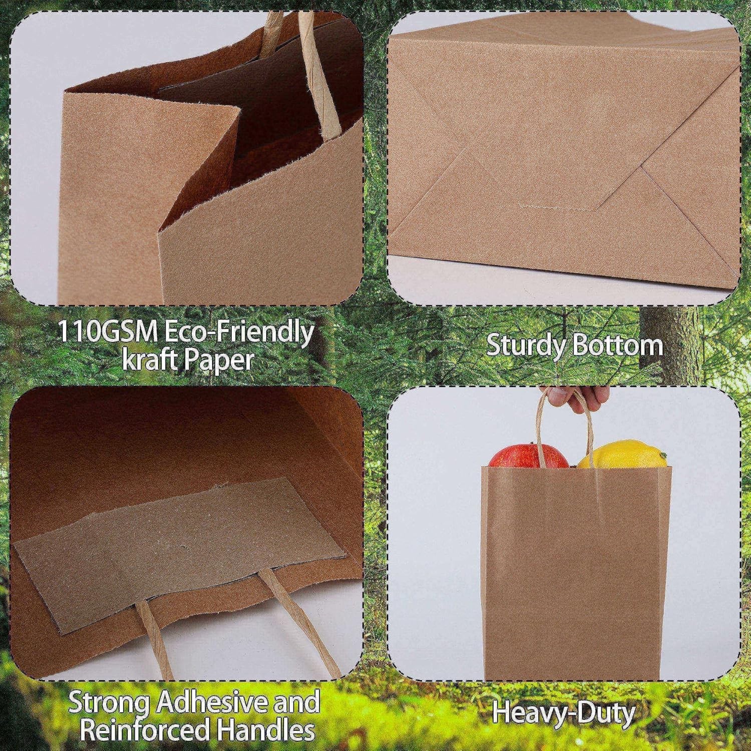 300 Pack 5.9×3.2×8.3 Inch Small Brown Paper Bags with Handles Bulk, Kraft Paper