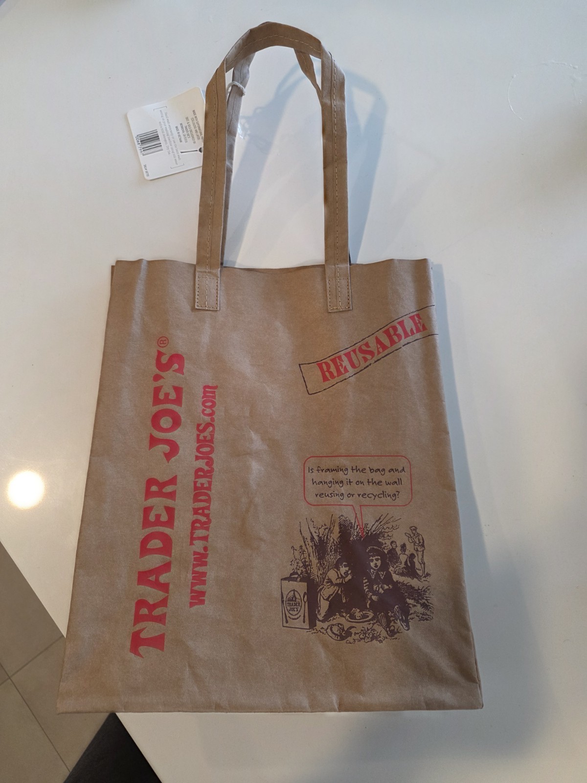 Trader Joe’s Reusable Tote Bag Brown/Red Graphic Print Bag (Brand New w/ Tags)