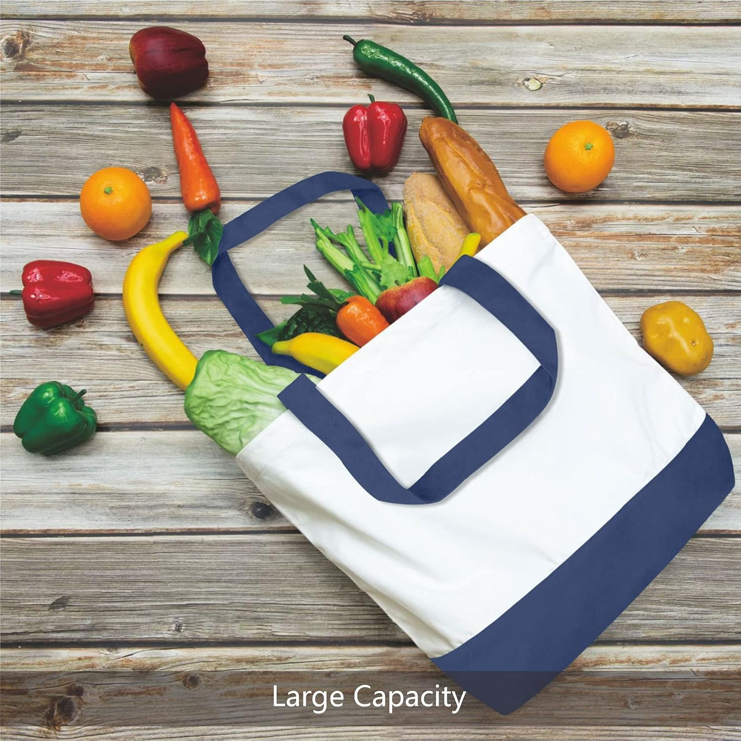 3-Pack Super Strong Large 12oz Cotton Canvas Tote Bags, Reusable Grocery Shoppin