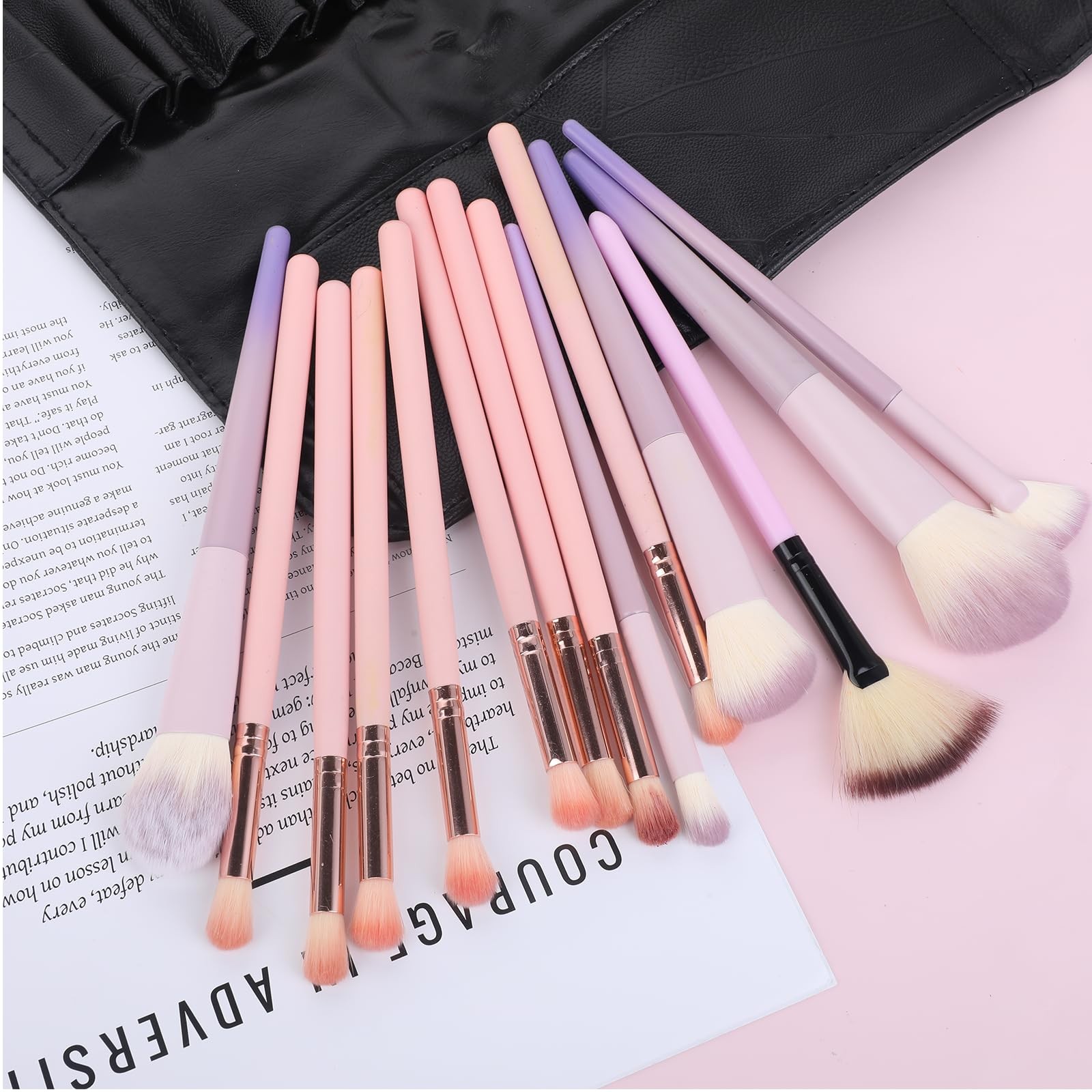 JJUNW Makeup Brush Holder, Roll Up Organizer Bag, black