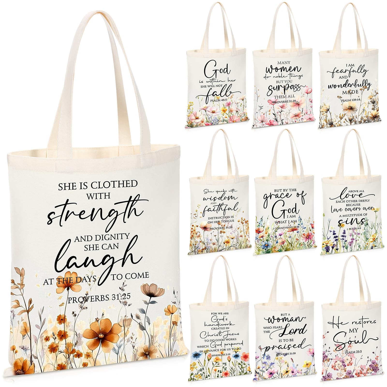 10 Pcs Christian Tote Bags for Women Religious Gifts Bulk for Church Bible Ve…