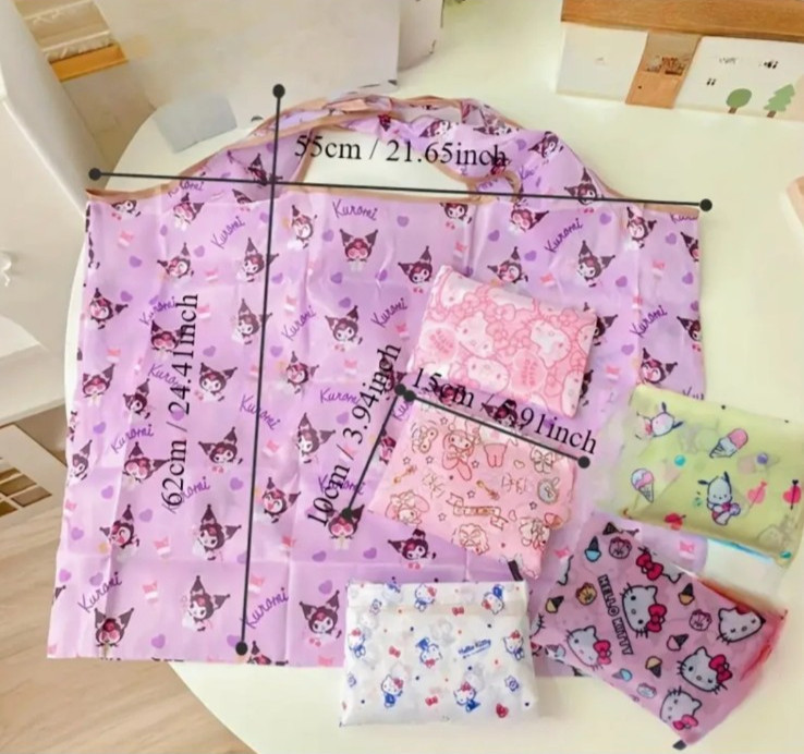 3 Reusable Grocery Bags Shopping Bags HK SANRIO Foldable My Melody Kuromi New