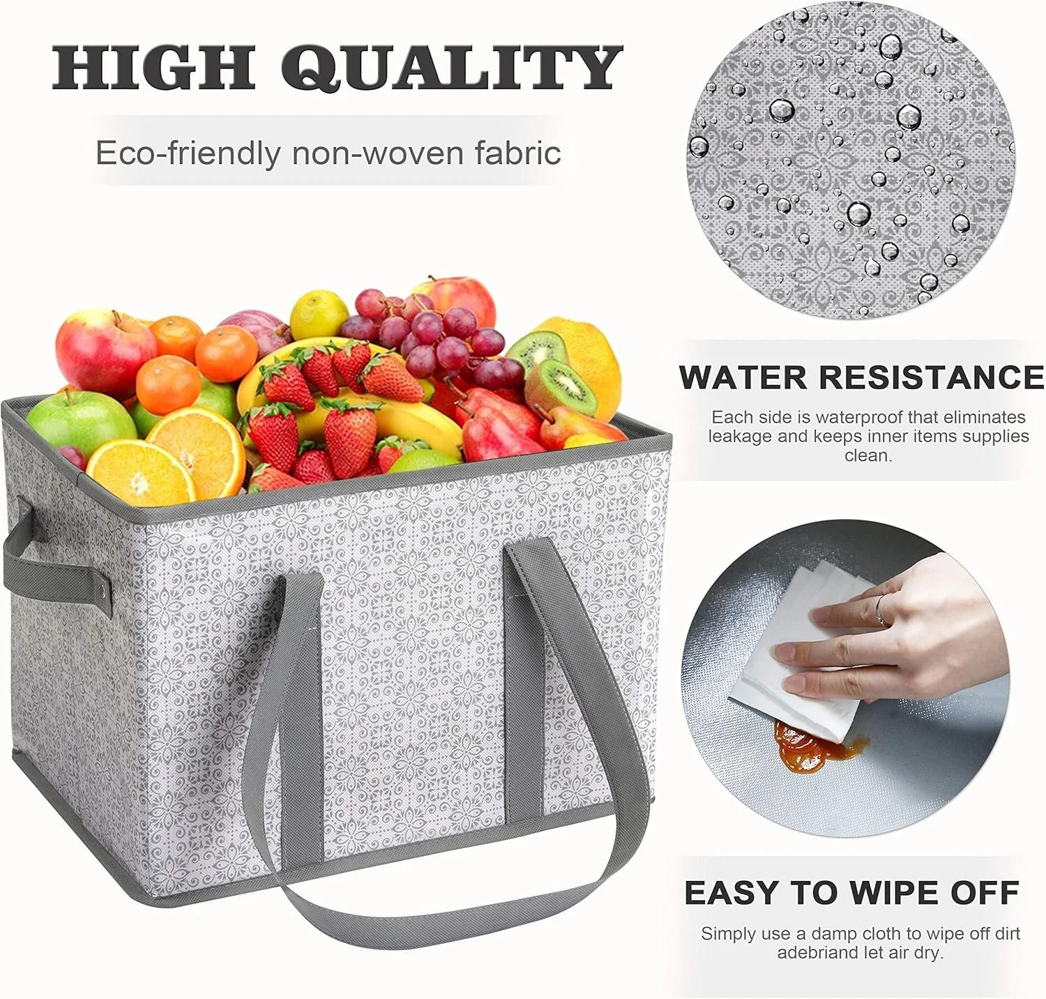WISELIFE Reusable Grocery Bags [3 Pack],Large Grocery Tote Bag Water Resistant S