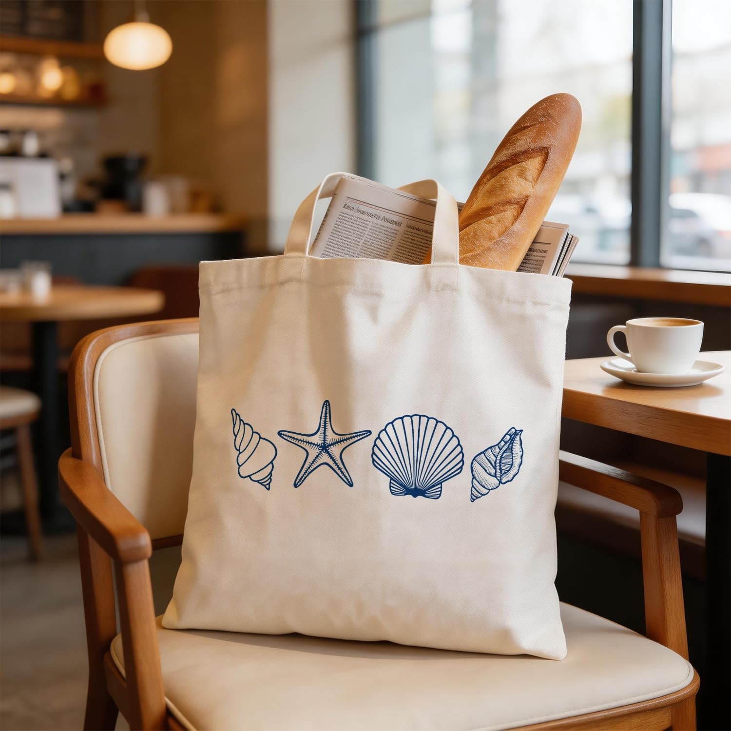 Coastal Seashell Canvas Tote Bag for Women, Summer Beach Gift Bag