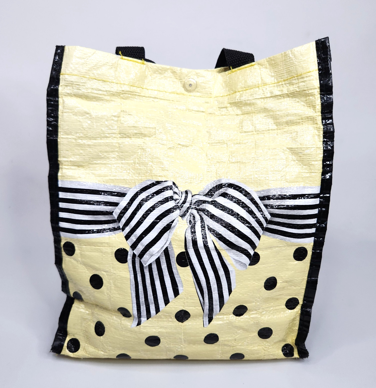 Vtg Patty Reed 2007 Insta Tote Small 11″ Yellow Black White Bow Dots